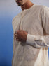 Vastramay Men's Cream Hakooba Cotton Kurta With White Pant