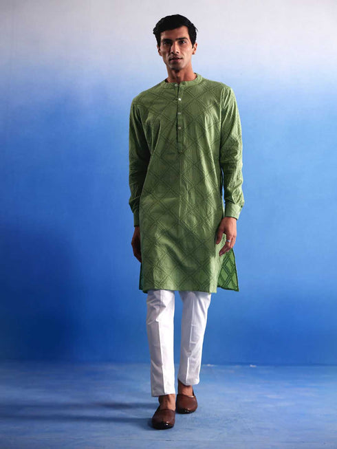 Vastramay Men's Green Hakooba Cotton Kurta