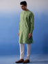 Vastramay Men's Green Hakooba Cotton Kurta With White Pant