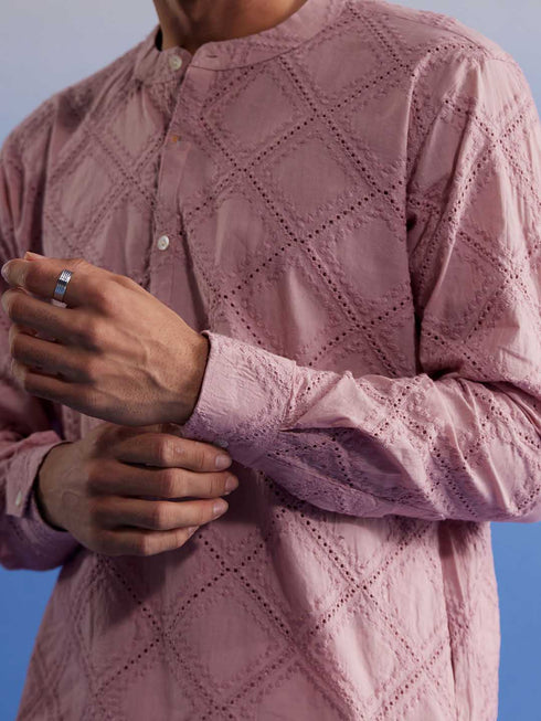 Vastramay Men's Pink Hakooba Cotton Kurta