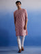 Vastramay Men's Pink Hakooba Cotton Kurta With White Pant