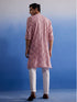 Vastramay Men's Pink Hakooba Cotton Kurta With White Pant