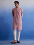 Vastramay Men's Pink Hakooba Cotton Kurta With White Pant
