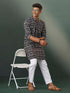 Vastramay Men's Black Jacquard Cotton Kurta Pyjama Set