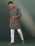 Vastramay Men's Black Jacquard Cotton Kurta Pyjama Set