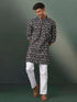 Vastramay Men's Black Jacquard Cotton Kurta Pyjama Set