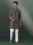 Vastramay Men's Black Jacquard Cotton Kurta Pyjama Set