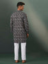 VASTRAMAY Men's Black Thread Work Printed Cotton Kurta Pyjama Set