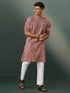 Vastramay Men's Multi Color Base Red Kantha With Printed Kurta Pyjama Set