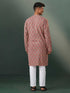 Vastramay Men's Multi Color Base Red Kantha With Printed Kurta Pyjama Set