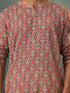Vastramay Men's Multi Color Base Red Kantha With Printed Kurta Pyjama Set