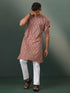 Vastramay Men's Multi Color Base Red Kantha With Printed Kurta Pyjama Set