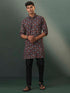 Vastramay Men's Multi Color Base Black Ajrakh Printed Cotton Kurta Pyjama Set