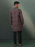 Vastramay Mens Multi Color Base Black Ajrakh Printed Cotton Kurta Pyjama Set