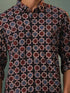 Vastramay Mens Multi Color Base Black Ajrakh Printed Cotton Kurta Pyjama Set