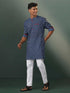 Vastramay Mens Navy Blue Striped Cotton Kurta Pyjama Set