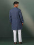 Vastramay Mens Navy Blue Striped Cotton Kurta Pyjama Set