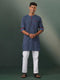 Vastramay Mens Navy Blue Striped Cotton Kurta Pyjama Set