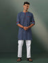 Vastramay Mens Navy Blue Striped Cotton Kurta Pyjama Set