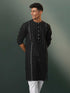 Vastramay Men's Black Jacquard Cotton Kurta