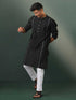 Vastramay Mens Black Jacquard Cotton Kurta Pyjama Set