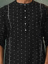 Vastramay Mens Black Jacquard Cotton Kurta Pyjama Set