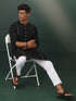 Vastramay Mens Black Jacquard Cotton Kurta Pyjama Set