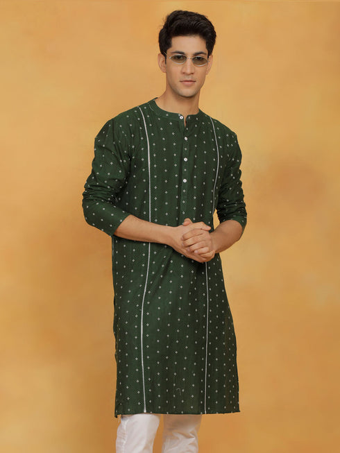 Vastramay Men's Bottle Green Cotton Kurta