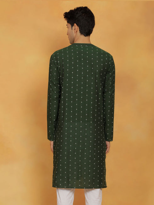 Vastramay Mens Bottle Green Cotton Kurta