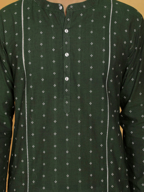 Vastramay Mens Bottle Green Cotton Kurta