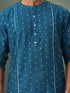 Vastramay Mens Turquoise Blue Jacquard Cotton Kurta Pyjama Set