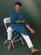 Vastramay Mens Turquoise Blue Jacquard Cotton Kurta Pyjama Set
