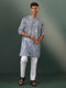 Vastramay Men's Grey Geometric Print Cotton Blend Kurta Pyjama Set