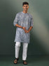Vastramay Men's Grey Geometric Print Cotton Blend Kurta Pyjama Set