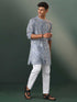 Vastramay Men's Grey Geometric Print Cotton Blend Kurta Pyjama Set