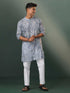 Vastramay Men's Grey Geometric Print Cotton Blend Kurta Pyjama Set
