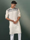 Vastramay Men's Cream Jacquard Cotton Kurta
