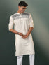 Vastramay Men's Cream Jacquard Cotton Kurta