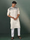 Vastramay Men's Cream Jacquard Cotton Kurta Pyjama Set