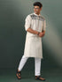 Vastramay Men's Cream Jacquard Cotton Kurta Pyjama Set