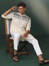 Vastramay Men's Cream Jacquard Cotton Kurta Pyjama Set