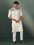 Vastramay Men's Cream Jacquard Cotton Kurta Pyjama Set