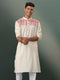 Vastramay Men's Cream Jacquard Cotton Kurta