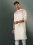 Vastramay Men's Cream Jacquard Cotton Kurta