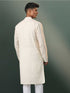 Vastramay Men's Cream Jacquard Cotton Kurta