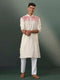 Vastramay Men's Cream Jacquard Cotton Kurta Pyjama Set