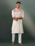 Vastramay Men's Cream Jacquard Cotton Kurta Pyjama Set
