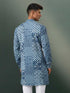 Vastramay Men's Grey Block Print Cotton Kurta