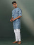 Vastramay Men's Grey Block Print Cotton Kurta Pyjama Set