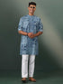 Vastramay Men's Grey Block Print Cotton Kurta Pyjama Set